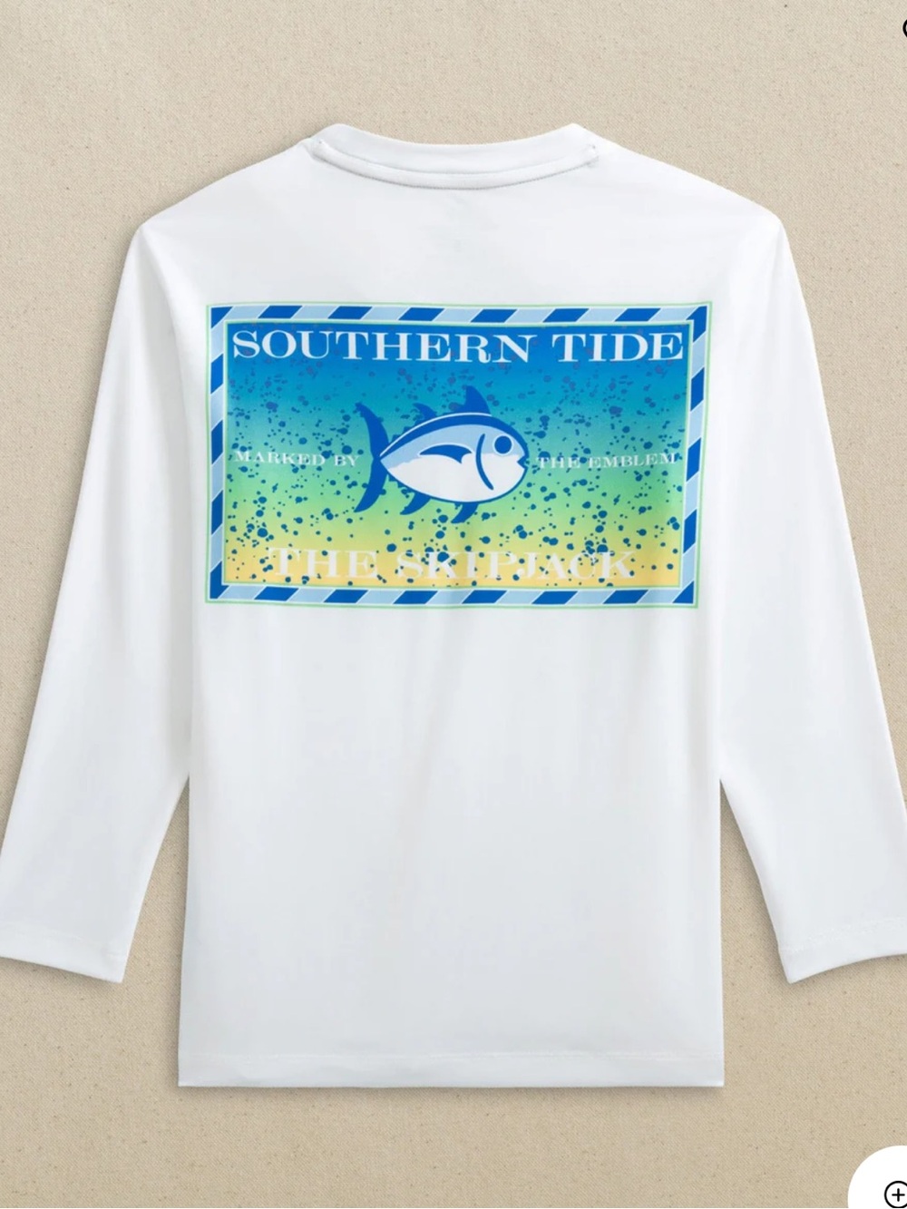 Southern Tide White Long Sleeve Performance Tee with Blue & Aqua Graphic M